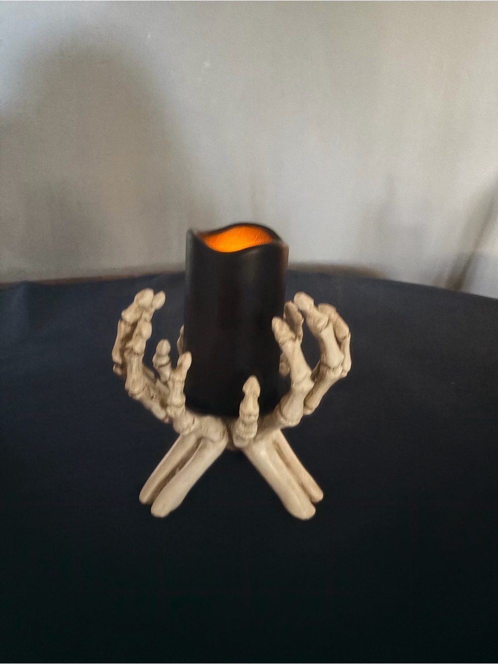 Spooky Halloween Skeleton Hands Table Top Candle Holder With LED Black Candle.